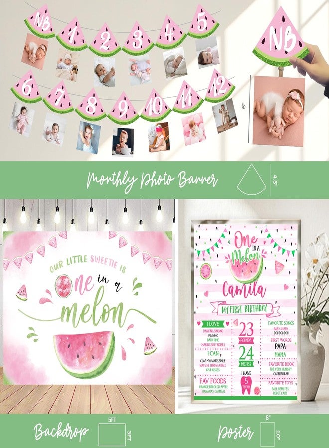 Hombae One In A Melon Party Decorations, Watermelon 1st Birthday Decorations, Our Little Sweetie Is One In A Melon Backdrop Balloons Banners Boxes Poster Crown for Pastel Watermelon First Supplies - Image 5