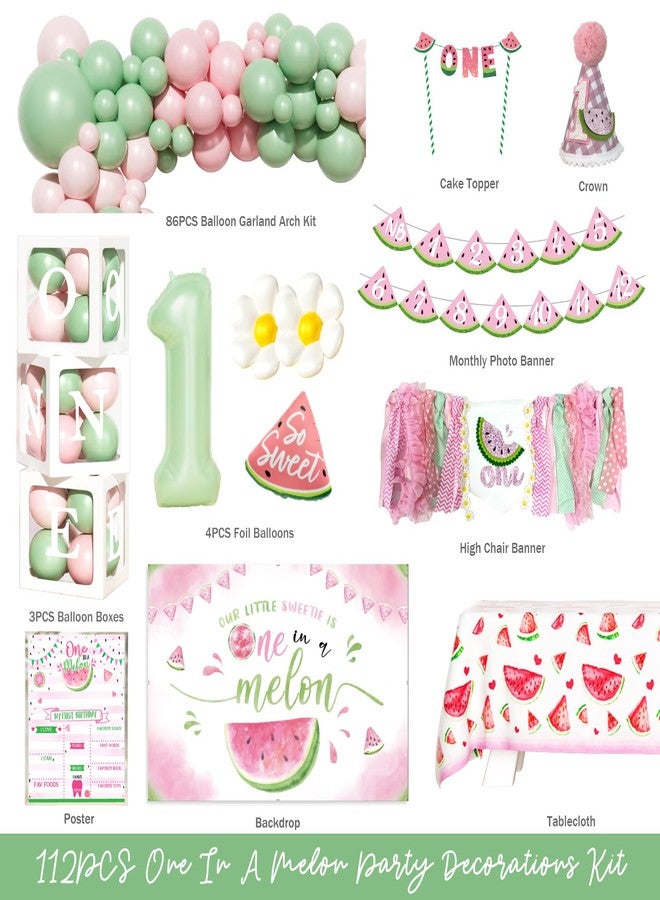Hombae One In A Melon Party Decorations, Watermelon 1st Birthday Decorations, Our Little Sweetie Is One In A Melon Backdrop Balloons Banners Boxes Poster Crown for Pastel Watermelon First Supplies - Image 2