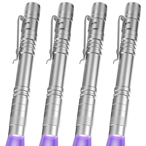 COSOOS UV Black Light Flashlights 4 Pack 395nm Mini Pen Lights with Clip Waterproof Ultraviolet Flashlights for AC Leak Pet Urine Scorpion Hotel Inspection Dry Stain and Bed BugSilver - Image 1