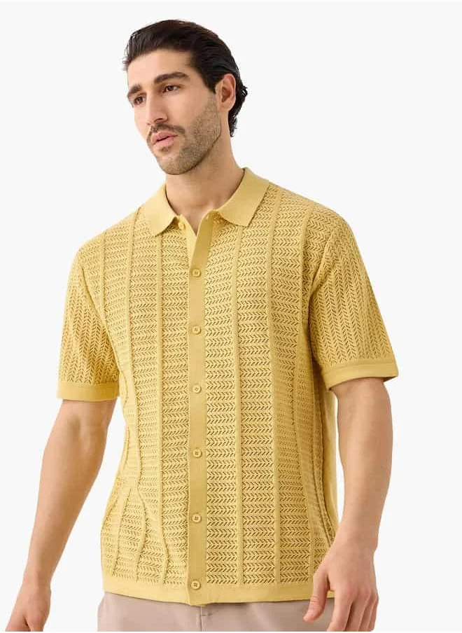 ايكونيك Iconic Textured Shirt with Collar and Short Sleeves