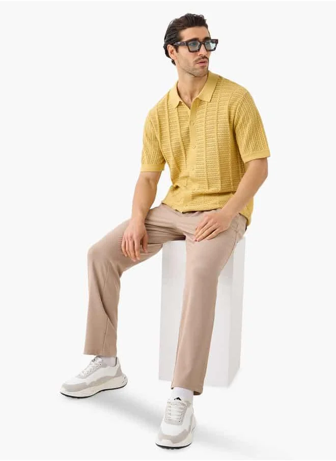 ايكونيك Iconic Textured Shirt with Collar and Short Sleeves