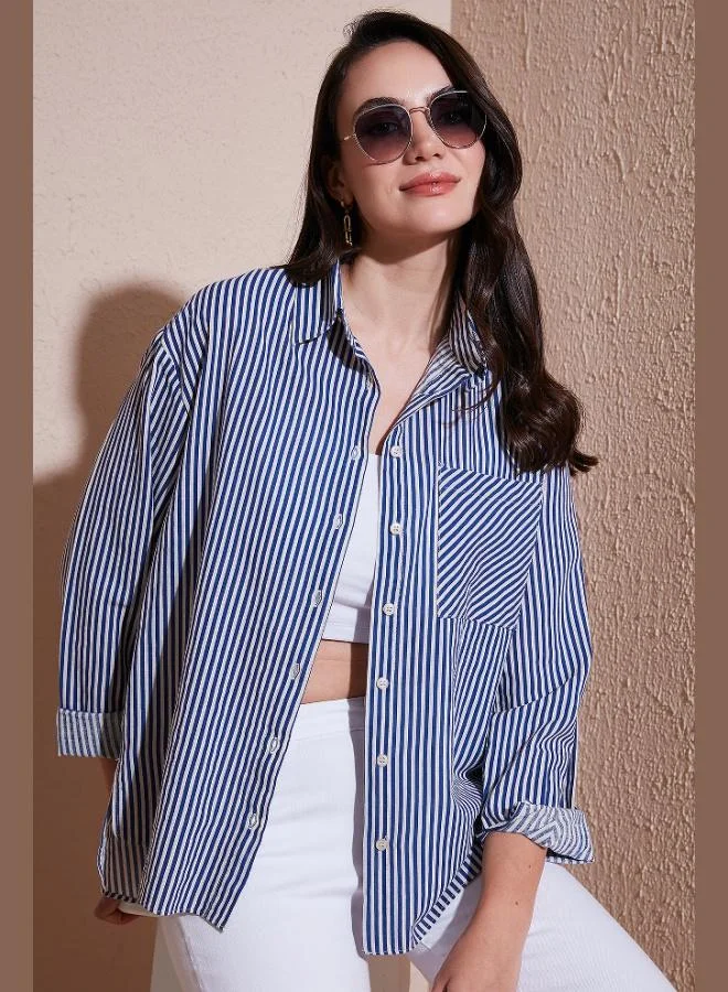 Lela Lela Cotton and Linen Blend Regular Fit Striped Shirt Women's SHIRT 6777961