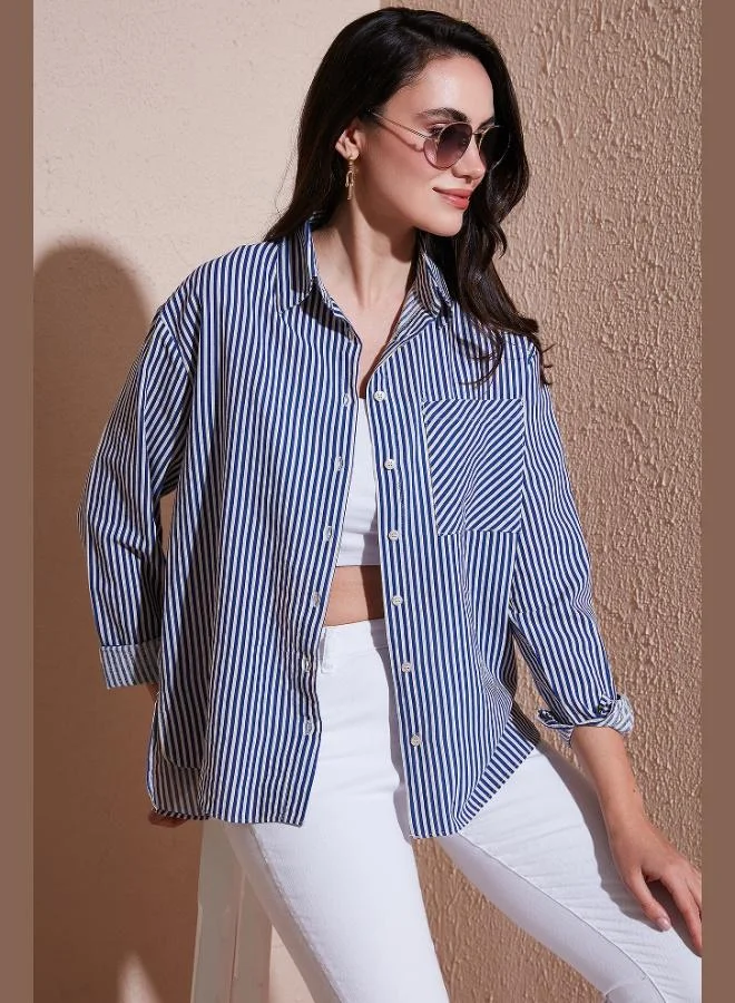 Lela Lela Cotton and Linen Blend Regular Fit Striped Shirt Women's SHIRT 6777961