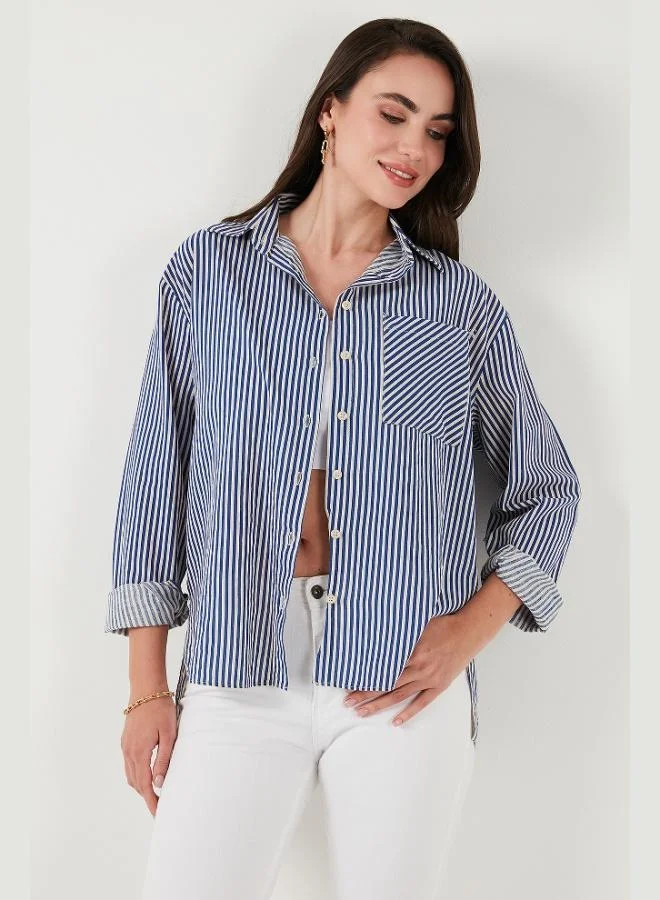 Lela Lela Cotton and Linen Blend Regular Fit Striped Shirt Women's SHIRT 6777961