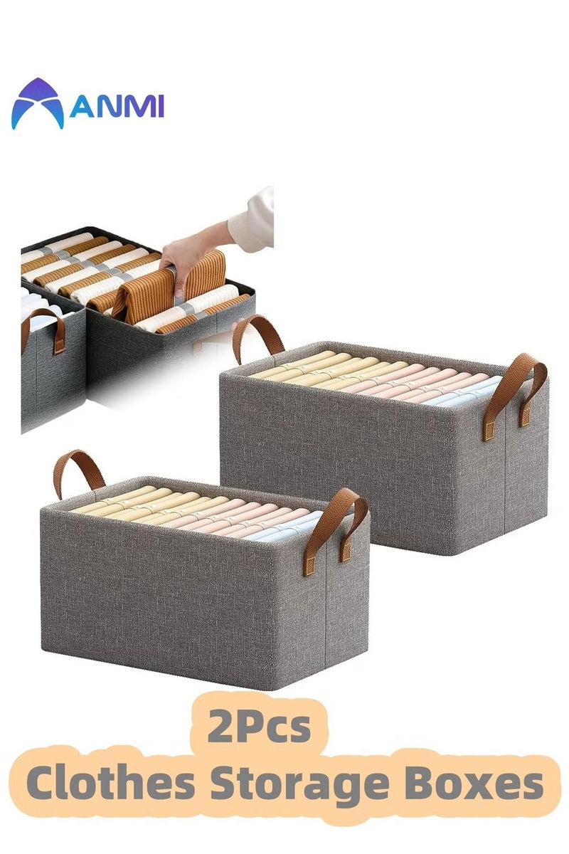 Anmi 2 Pcs Storage Box, Foldable Gray Clothes Drawer Storage