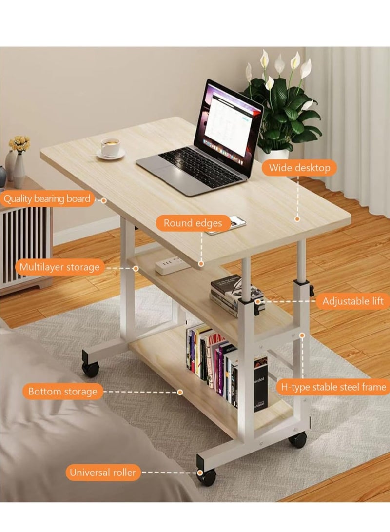 DubaiGallery Home Office Desk, Height Adjustable Laptop Table with Shelf, Portable Small Computer Desk with Rolling Wheel, Modern Side Table for Work Study Reading,Stable and Durable  - Image 2