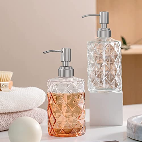 Luximal Glass Soap Dispenser Set for Bathroom, Handwash Liquid Dispensers Bottle, Liquid Hand Soap Dispenser with Rust Proof Plastic Pump, Lotion Dispenser, Wash Basin Glass Bottle For Bathroom Accessories ( 19 x 6.7 x 6.7 cm, 400 ml, Set of 4 ) - Image 2