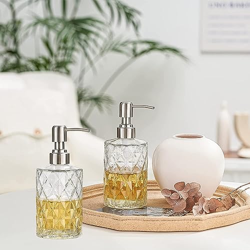 Luximal Glass Soap Dispenser Set for Bathroom, Handwash Liquid Dispensers Bottle, Liquid Hand Soap Dispenser with Rust Proof Plastic Pump, Lotion Dispenser, Wash Basin Glass Bottle For Bathroom Accessories ( 19 x 6.7 x 6.7 cm, 400 ml, Set of 4 ) - Image 5