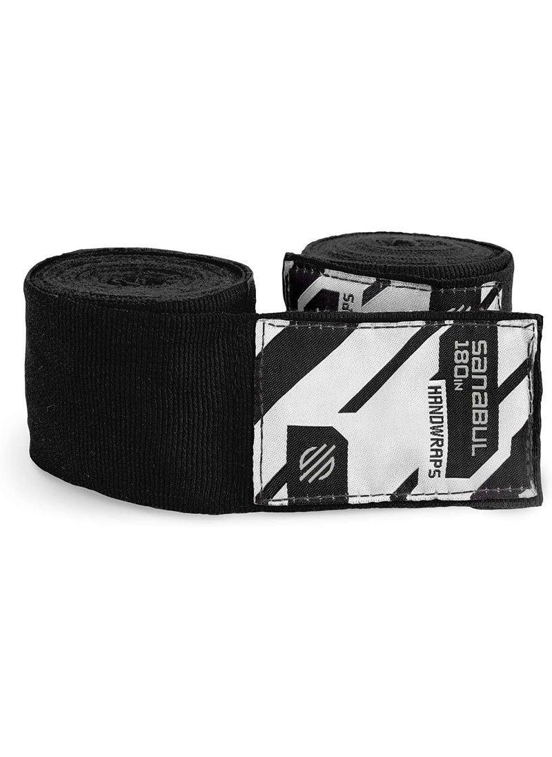 Sanabul  - Elastic Professional 180 inch Handwraps for Boxing Kickboxing Muay Thai MMA (Black, 180 inch) - Image 1