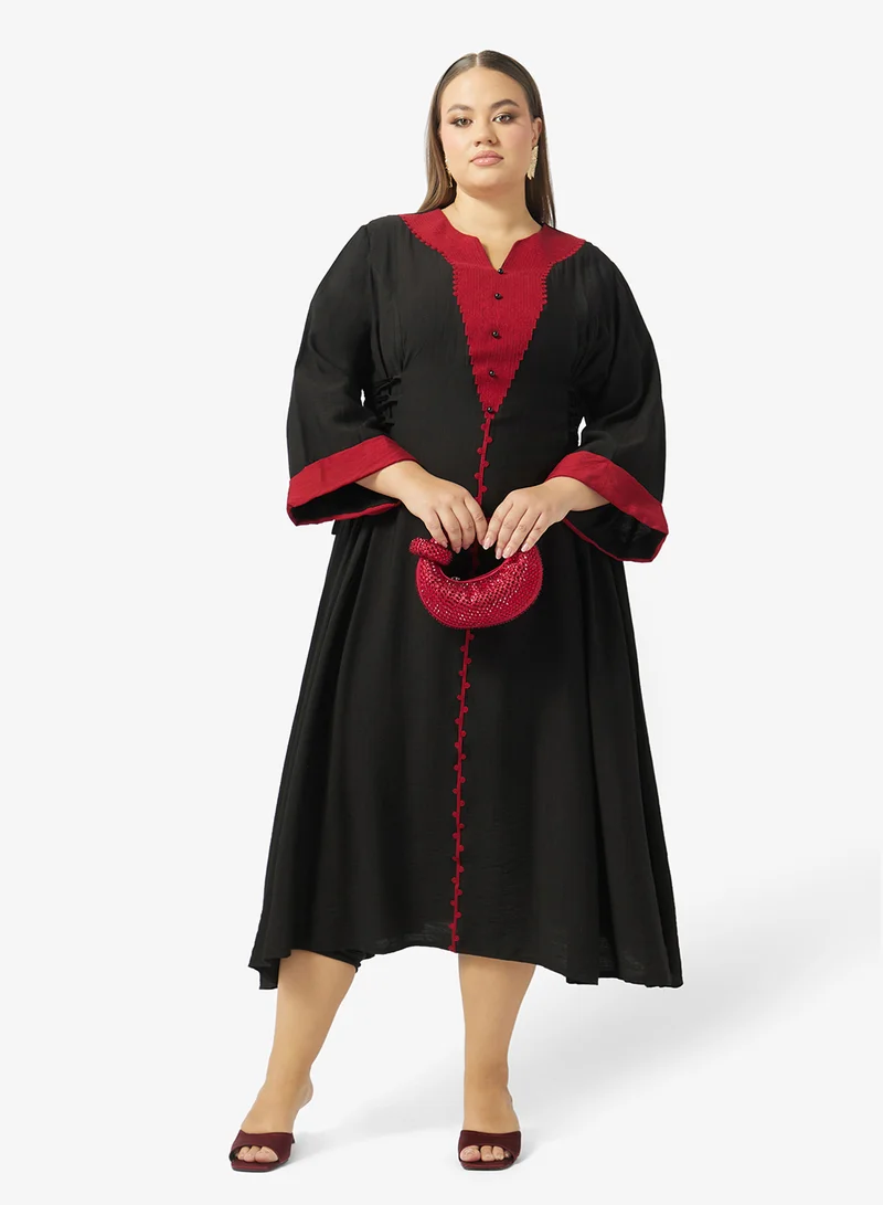 Khizana  Plus Size A-line Colorblock Panel Dress for Women | Best Price UAE