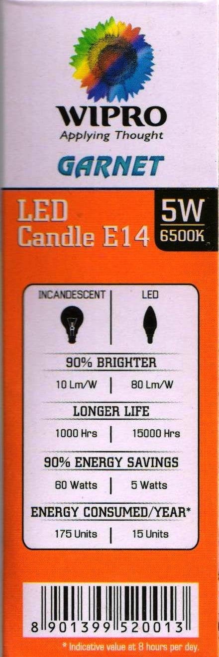 Wipro Garnet 5W Led Frosted Candle Bulb |Cool Day White (6500K)|E14 Base|For Chandeliers & Decorative Lights|4Kv Surge Protection |440V High Voltage Protection |Energy Efficient |Pack Of 4 - Image 4