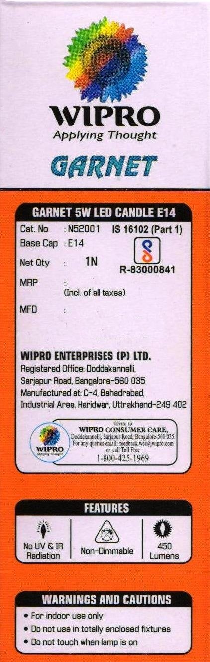 Wipro Garnet 5W Led Frosted Candle Bulb |Cool Day White (6500K)|E14 Base|For Chandeliers & Decorative Lights|4Kv Surge Protection |440V High Voltage Protection |Energy Efficient |Pack Of 4 - Image 5