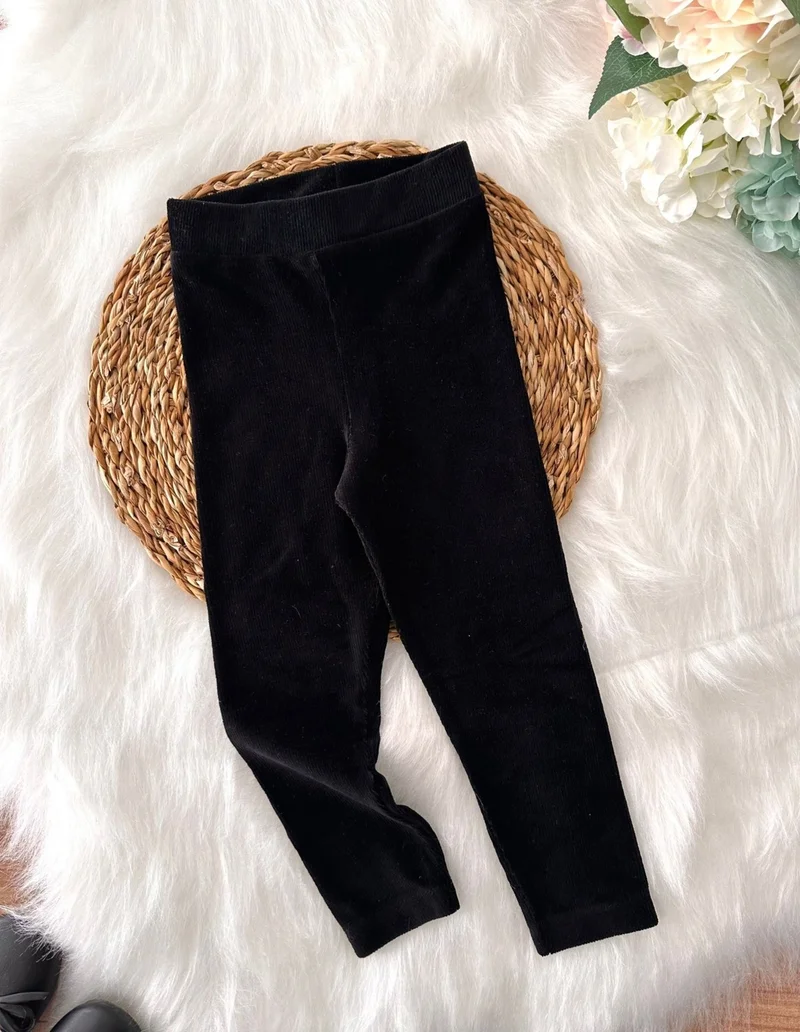 Miniğimin Cicileri My Little Ones Basic Girls Elastic Waist Corduroy Leggings - Black