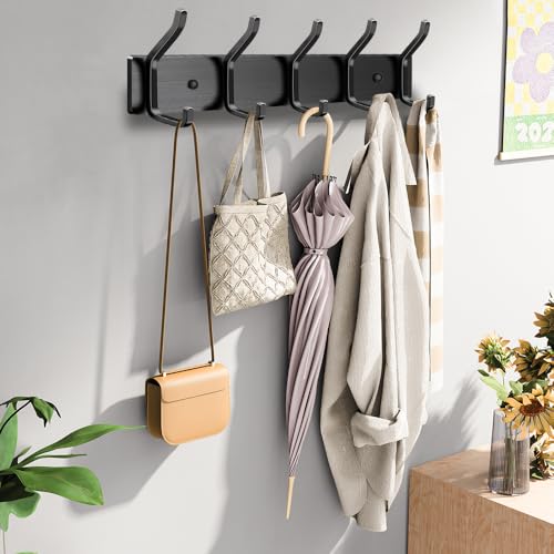 BLOCE Coat Rack Wall Mount, Stainless Steel Towel Racks for Bathroom, 14 Inch Hook Rail with 10 Coat Hook for Hat, Towel, Robes, Jacket, Clothes, Entryway Hanger (1, Black) - Image 3