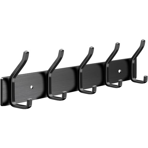 BLOCE Coat Rack Wall Mount, Stainless Steel Towel Racks for Bathroom, 14 Inch Hook Rail with 10 Coat Hook for Hat, Towel, Robes, Jacket, Clothes, Entryway Hanger (1, Black) - Image 1