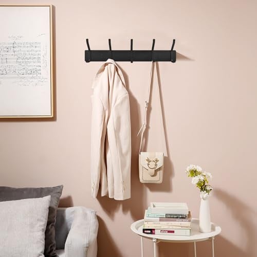 BLOCE Coat Rack Wall Mount, Stainless Steel Towel Racks for Bathroom, 14 Inch Hook Rail with 10 Coat Hook for Hat, Towel, Robes, Jacket, Clothes, Entryway Hanger (1, Black) - Image 4