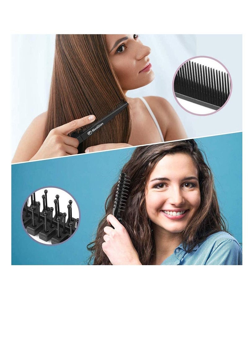 Y&D Black Carbon Barber Fibre Metal-Pin Tail Comb & Cutting Grip Set Anti-static Fine Hairdressing Master Portable Travel Folding Hair Brush - Image 4