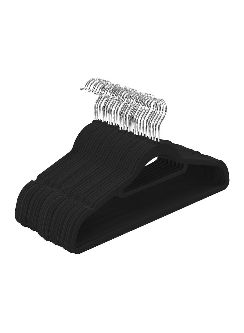 BLOOMING TIME Luxury Velvet Hangers with non-slip surface ironing 360° rotating hook black(20pc) - Image 1