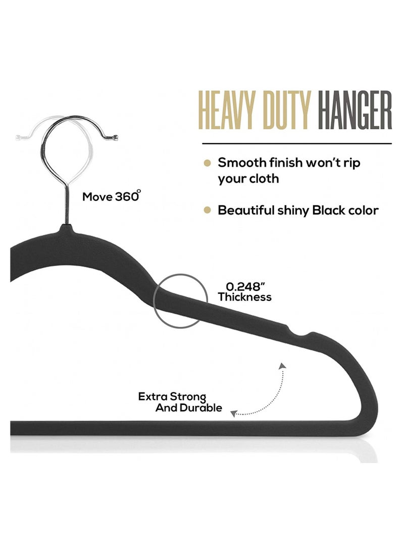BLOOMING TIME Luxury Velvet Hangers with non-slip surface ironing 360° rotating hook black(20pc) - Image 3