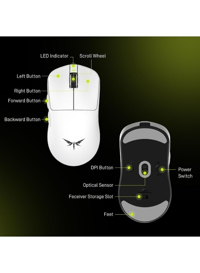 VGN Dragonfly F1 Pro Max Wireless Gaming Mouse, 130h Playtime Long Endurance, 55g Lightweight, 4000Hz Polling Rate Supported, Low Latency Esports Peripherals, White - Image 4