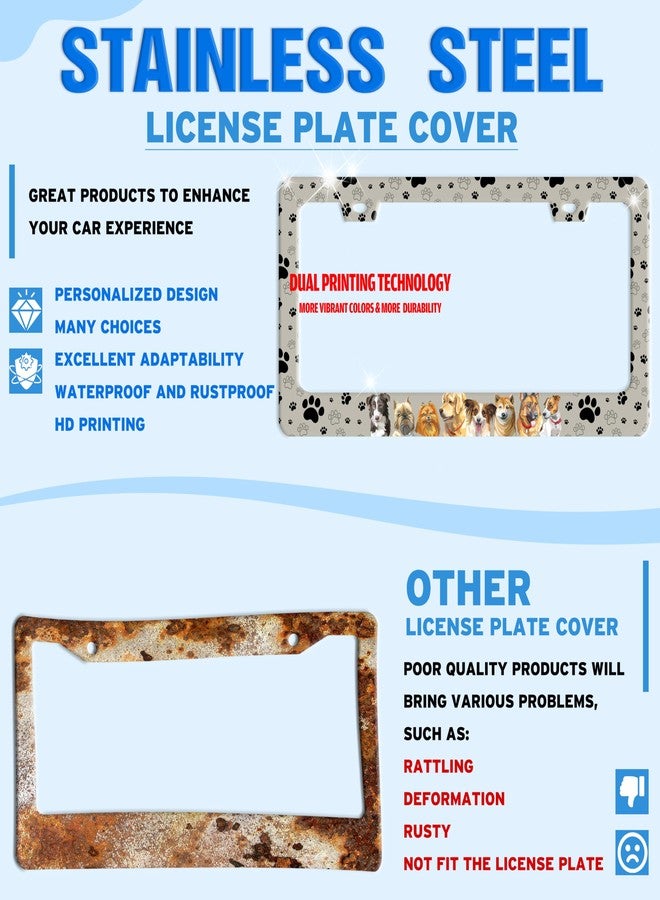 TINALUIN Dog License Plate Frame Pet Paw Prints Stainless Steel License Plate Holder for Front and Rear Car Tags Funny for Car Decoration Accessories with Screws 6.3 X 12.2 in for Women Men - Image 2