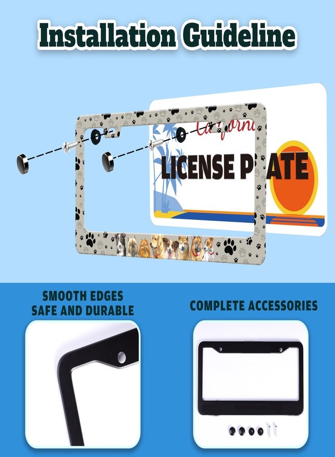 TINALUIN Dog License Plate Frame Pet Paw Prints Stainless Steel License Plate Holder for Front and Rear Car Tags Funny for Car Decoration Accessories with Screws 6.3 X 12.2 in for Women Men - Image 4