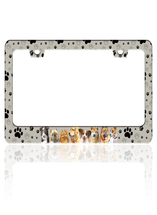 TINALUIN Dog License Plate Frame Pet Paw Prints Stainless Steel License Plate Holder for Front and Rear Car Tags Funny for Car Decoration Accessories with Screws 6.3 X 12.2 in for Women Men - Image 1