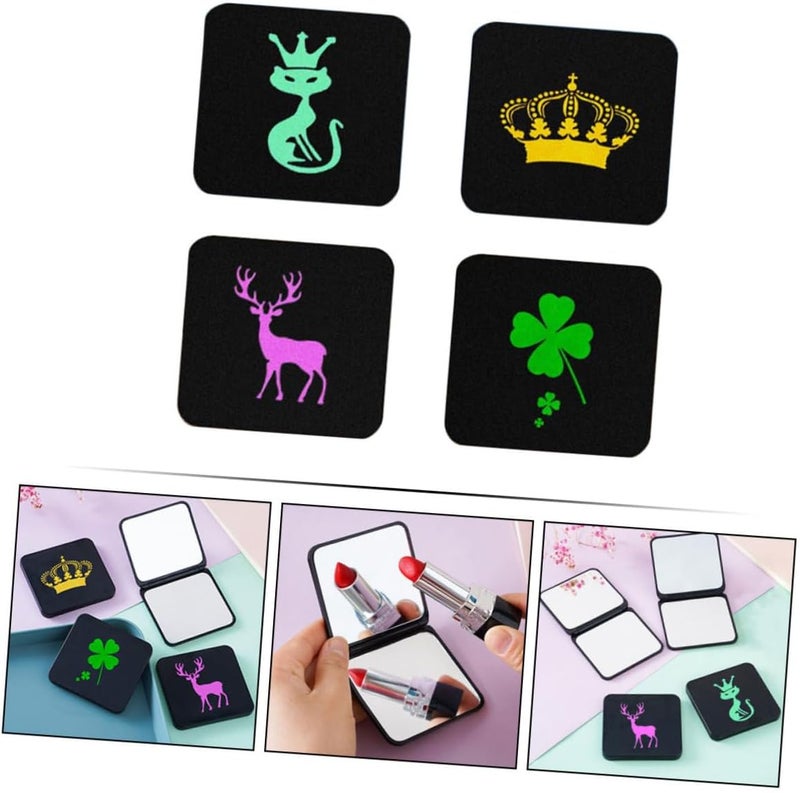 ABOOFAN 4pcs Double-Sided Foldable Makeup Mirrors Compact Travel Cosmetic Mirrors for Women Portable Handheld Pocket with Cartoon Cover Designs - Image 3