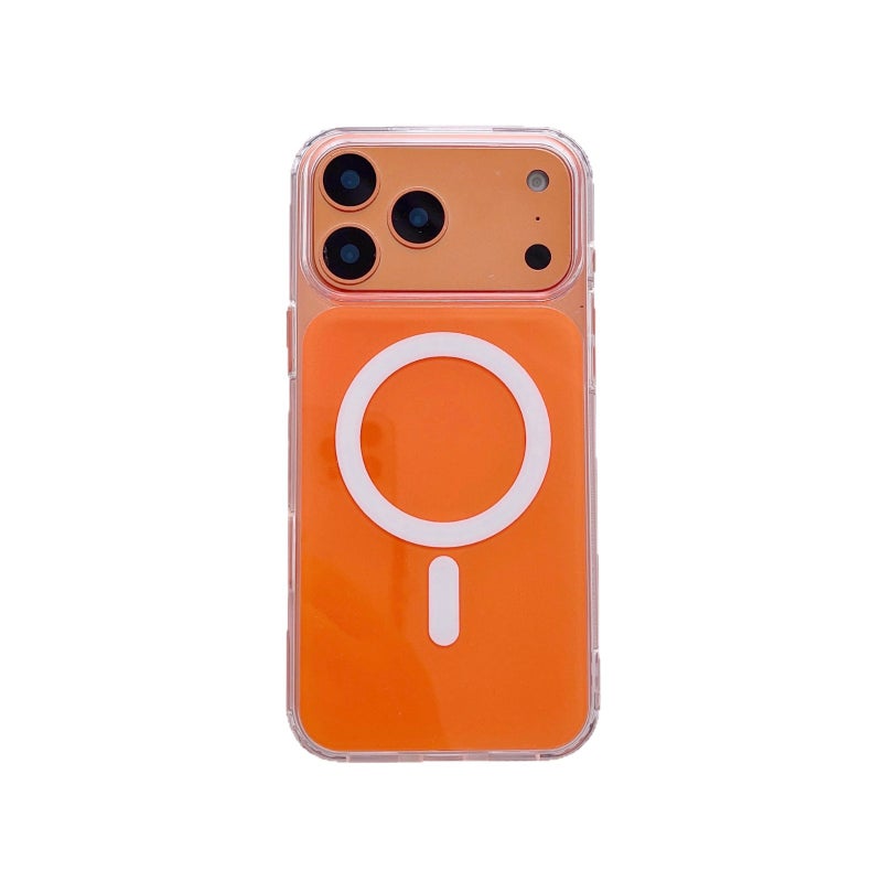 iPhone 17 pro max Clear-Orange case acrylic frosted magnetic silicon cover, shock proof, scratch resistant, long lasting protection for iphone 17 Pro Max case Wirless - Orange - Image 1
