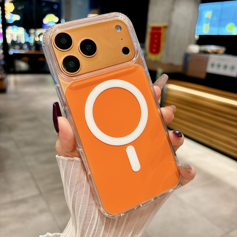 iPhone 17 pro max Clear-Orange case acrylic frosted magnetic silicon cover, shock proof, scratch resistant, long lasting protection for iphone 17 Pro Max case Wirless - Orange - Image 2