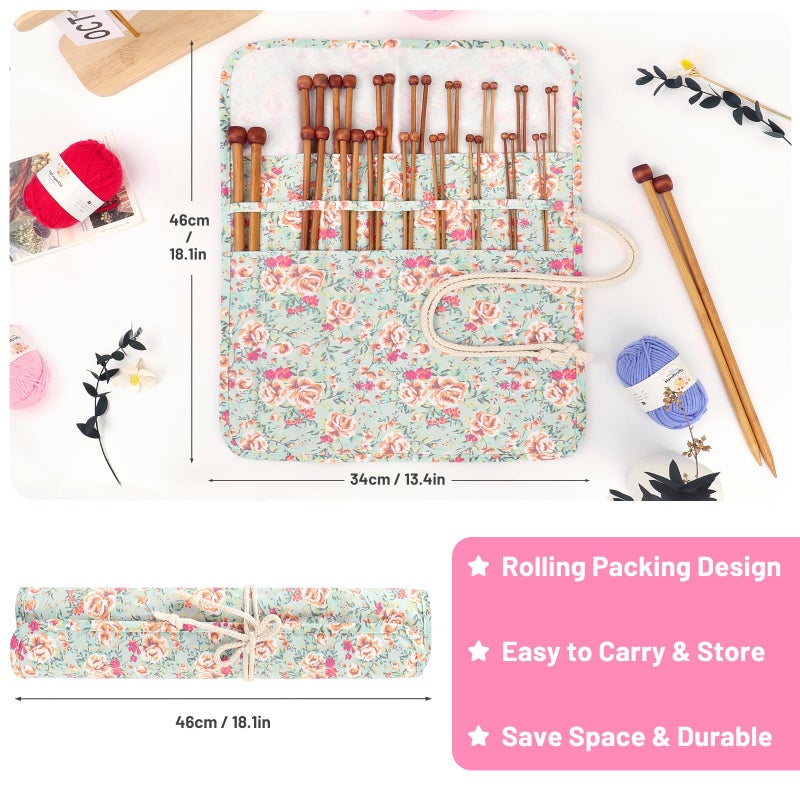 Aeelike 18 Pairs Bamboo Knitting Needles Set - 14 Inches Wooden Knitting Needles Single Point with Flower Roll Bag - Portable Knittings Needle Set for Beginners (2mm - 10mm) - Image 4