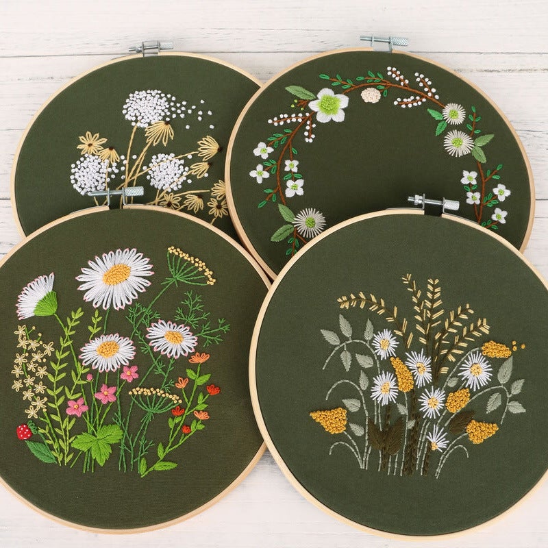 Original Green Chrysanthemum Dandelion Green Daisy Wreath Diy Handmade Embroidery Material Wrapped Cotton English - Image 3