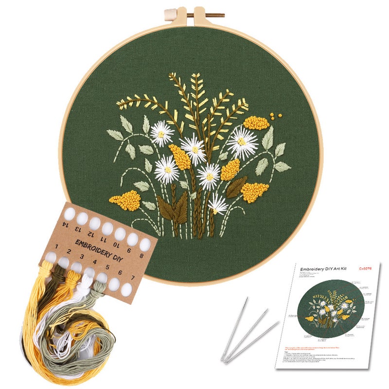 Original Green Chrysanthemum Dandelion Green Daisy Wreath Diy Handmade Embroidery Material Wrapped Cotton English - Image 4