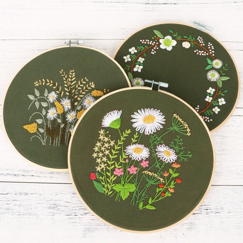 Original Green Chrysanthemum Dandelion Green Daisy Wreath Diy Handmade Embroidery Material Wrapped Cotton English - Image 2