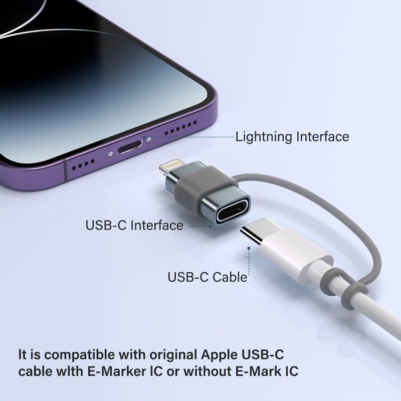 Thousover USB C Type C to Lightning Adapter ï¼ˆ4 Packï¼‰ 1.8-2.2A 15W Fast Charging Support Data Sync,Lightning to USB Type C Cable Adapter for iPhone/iPad/for Airpods,with Anti-Lost Loop,Not for Audio/OTG, Gray - Image 4