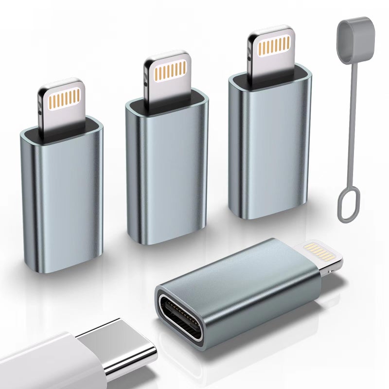 Thousover USB C Type C to Lightning Adapter ï¼ˆ4 Packï¼‰ 1.8-2.2A 15W Fast Charging Support Data Sync,Lightning to USB Type C Cable Adapter for iPhone/iPad/for Airpods,with Anti-Lost Loop,Not for Audio/OTG, Gray - Image 1