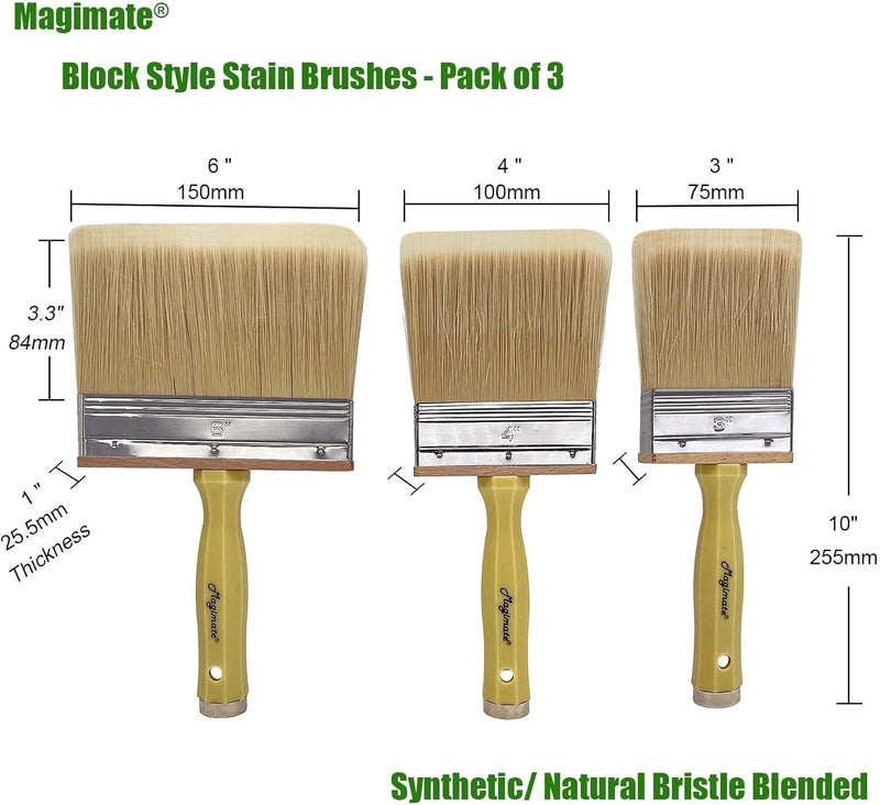 Magimate Paintbrush Set Large Stain Brushes Applying on Deck, Fence, Cabinet, Masonry, Floor and Walls, Soft Thick Bristle Brushes for Home and Outdoor,3 Inch 4 Inch 6 Inch Assorted, Pack of 3 - Image 2