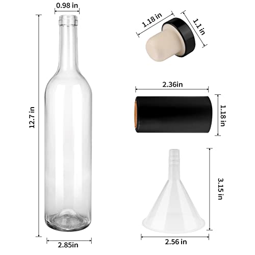 GUANENA 8 Pack 750ml Clear Glass Bottles with Cork Lids and PVC Shrink Capsules, Empty Home Brewing Wine Bottles with Funnel for Sparkling Wine, Juice, Kombucha, Beverages - Image 2