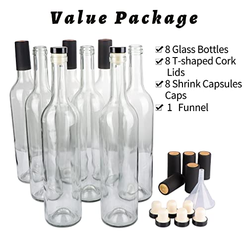 GUANENA 8 Pack 750ml Clear Glass Bottles with Cork Lids and PVC Shrink Capsules, Empty Home Brewing Wine Bottles with Funnel for Sparkling Wine, Juice, Kombucha, Beverages - Image 4