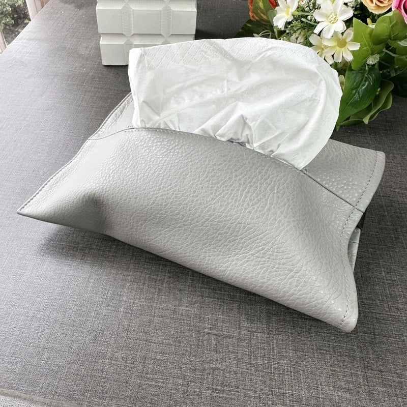 Genuine Leather Tissue Bag, First-Layer Cowhide Soft Tissue Bag, Car Tissue Paper Fixed Bag, Plain Tissue Paper Bag, Elastic Band Fixed - Image 2