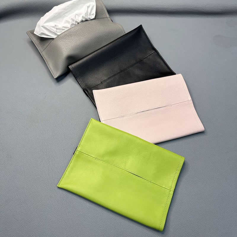 Genuine Leather Tissue Bag, First-Layer Cowhide Soft Tissue Bag, Car Tissue Paper Fixed Bag, Plain Tissue Paper Bag, Elastic Band Fixed - Image 5