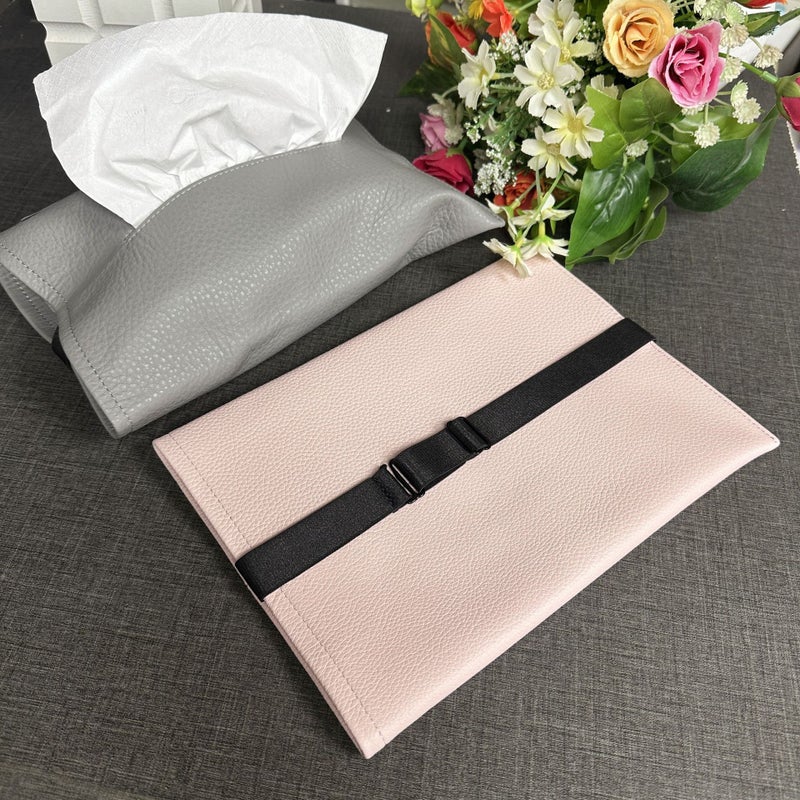 Genuine Leather Tissue Bag, First-Layer Cowhide Soft Tissue Bag, Car Tissue Paper Fixed Bag, Plain Tissue Paper Bag, Elastic Band Fixed - Image 3