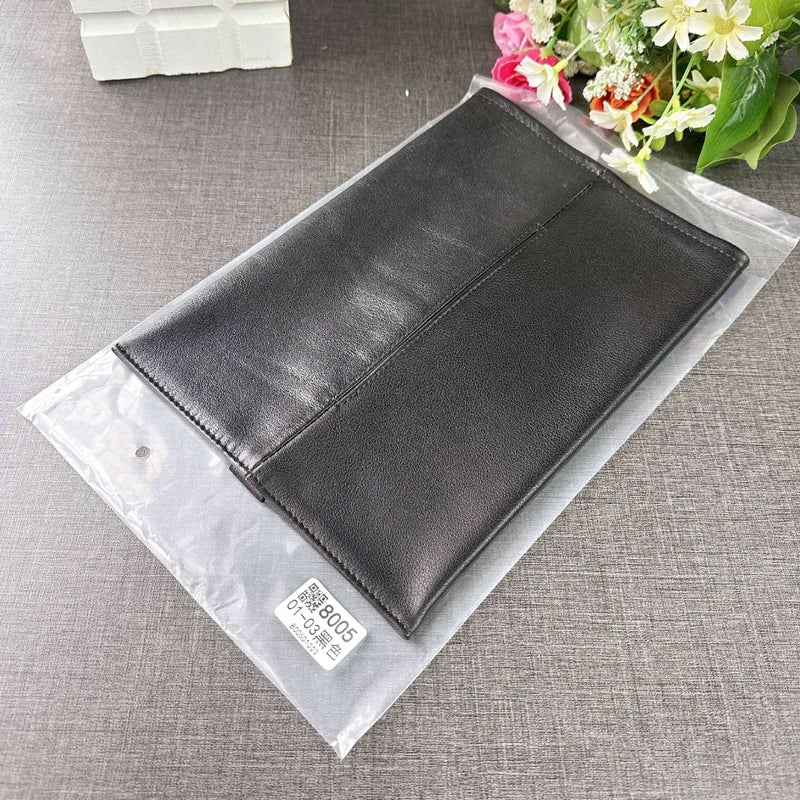 Genuine Leather Tissue Bag, First-Layer Cowhide Soft Tissue Bag, Car Tissue Paper Fixed Bag, Plain Tissue Paper Bag, Elastic Band Fixed - Image 1