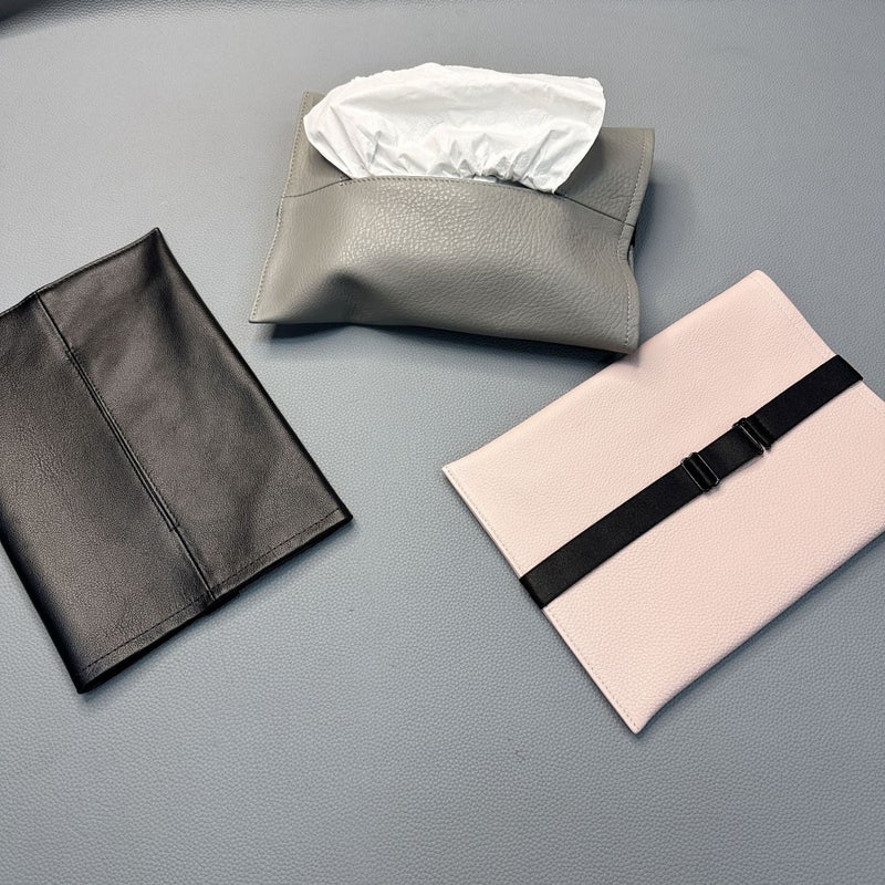 Genuine Leather Tissue Bag, First-Layer Cowhide Soft Tissue Bag, Car Tissue Paper Fixed Bag, Plain Tissue Paper Bag, Elastic Band Fixed - Image 4