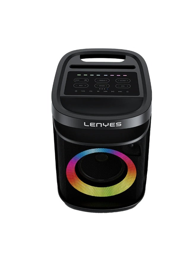Lenyes S881, Wireless Bluetooth Party Speaker with 2 Wireless Mics, 120W Output, RGB LEDs, IPX4 Water-Resistant, TWS, Bluetooth V5.3, 6000mAh Battery, Wireless Remote, Multiple connectivity (Black) - Image 3