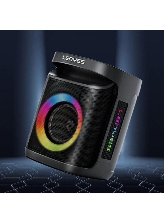 Lenyes S881, Wireless Bluetooth Party Speaker with 2 Wireless Mics, 120W Output, RGB LEDs, IPX4 Water-Resistant, TWS, Bluetooth V5.3, 6000mAh Battery, Wireless Remote, Multiple connectivity (Black) - Image 2