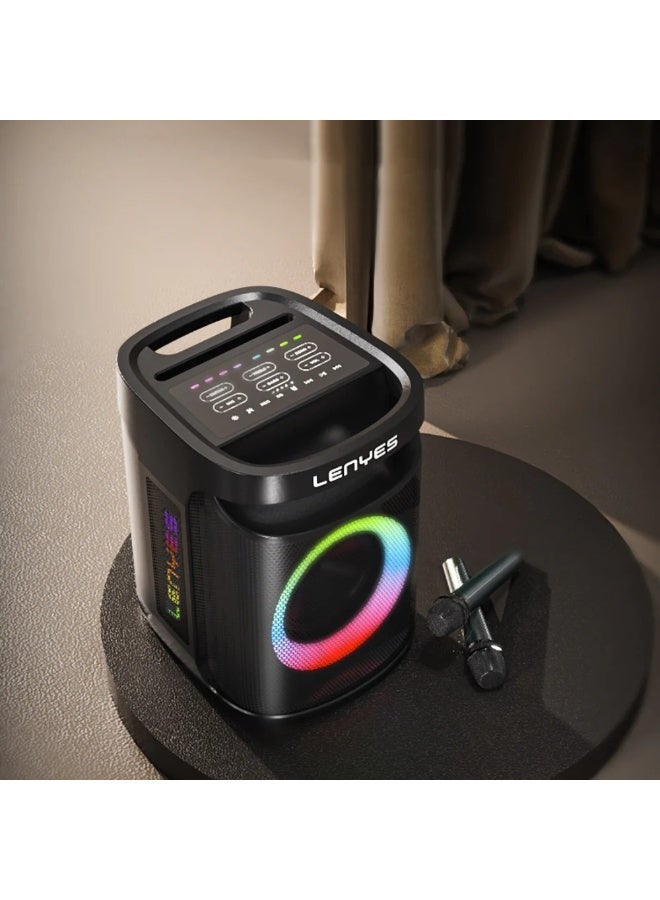Lenyes S881, Wireless Bluetooth Party Speaker with 2 Wireless Mics, 120W Output, RGB LEDs, IPX4 Water-Resistant, TWS, Bluetooth V5.3, 6000mAh Battery, Wireless Remote, Multiple connectivity (Black) - Image 5
