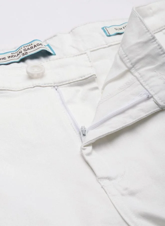 The Indian Garage Co White Men White Slim Fit Solid Chinos for Men | Best Price UAE
