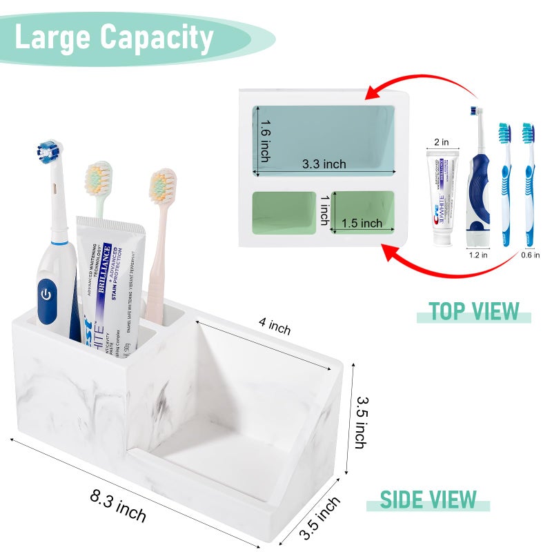 Heagoale Diatomite Toothbrush Holders for Bathrooms, Quick Dry Electric Tooth Brush and Toothpaste Organizer Bathroom Accessories for Countertop, Vanity, Sink - Marble White - Image 4