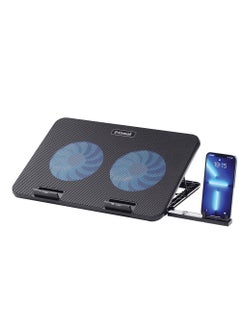 حامل تبريد الكمبيوتر المحمول للألعاب ICE-02 RGB القياسي مع حامل للهاتف المحمول – مروحتان LED زرقاء – حتى 15.6 بوصة